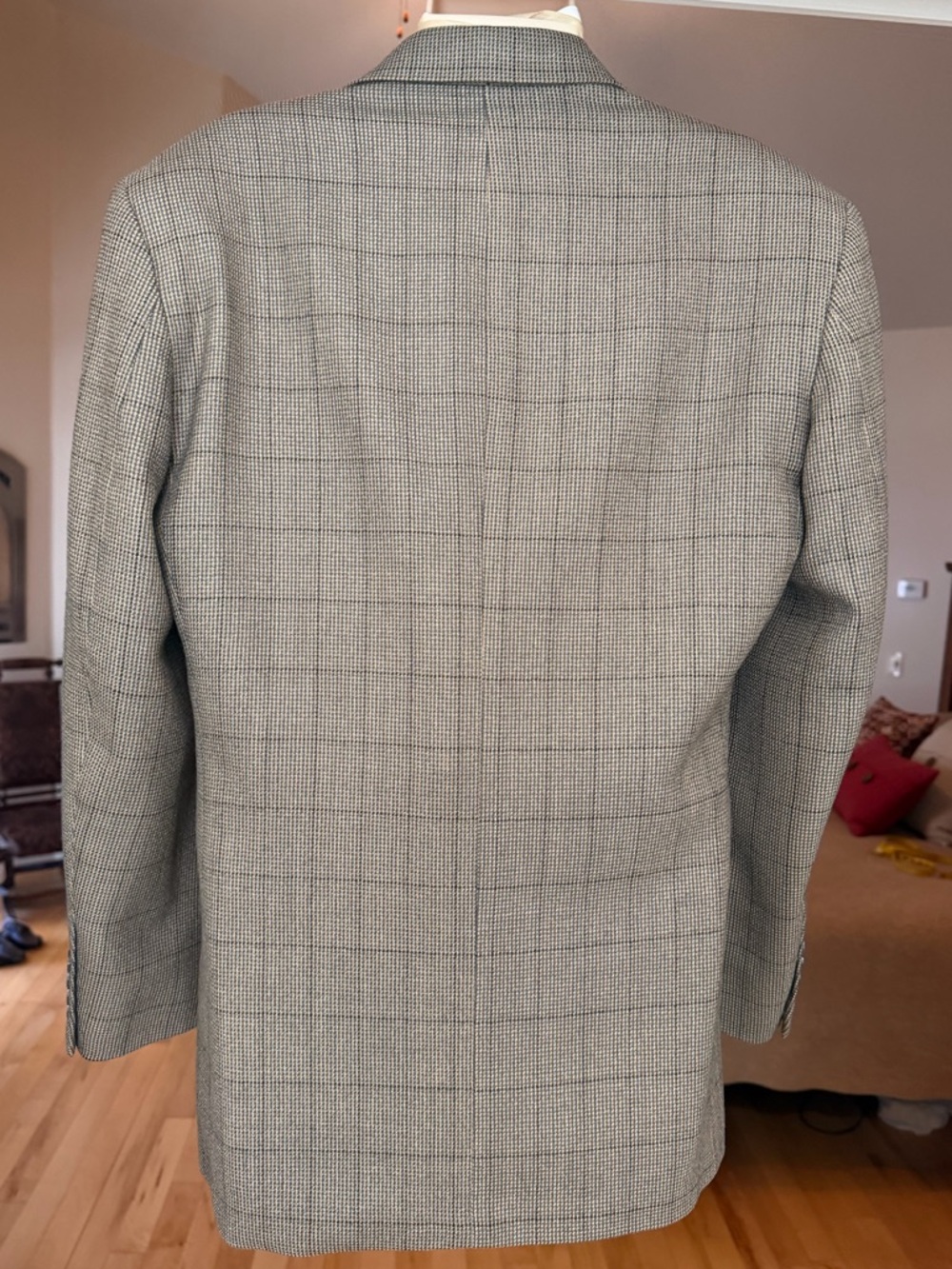 Vintage Oscar de la Renta Taupe Brown Glen Plaid Wool Cashmere Blazer, Size M - Picture 13 of 16
